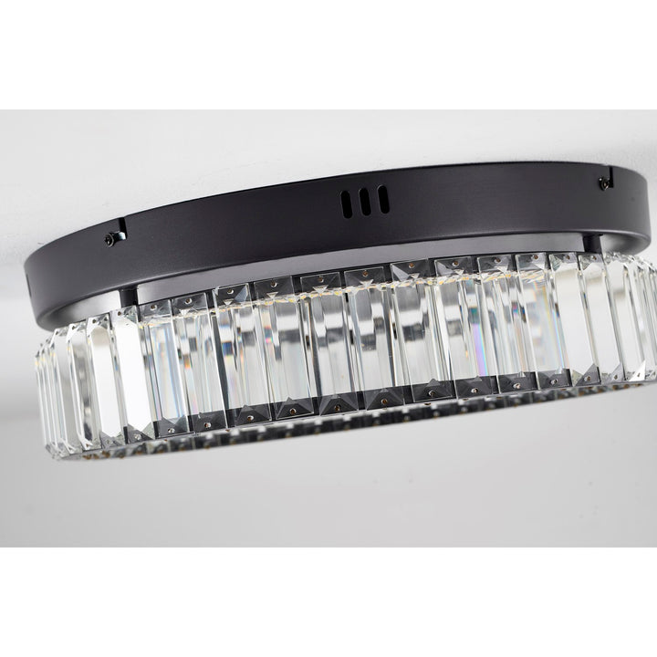 1-Light Satin Black Dimmable Led Flush Mount With Clear Crystals