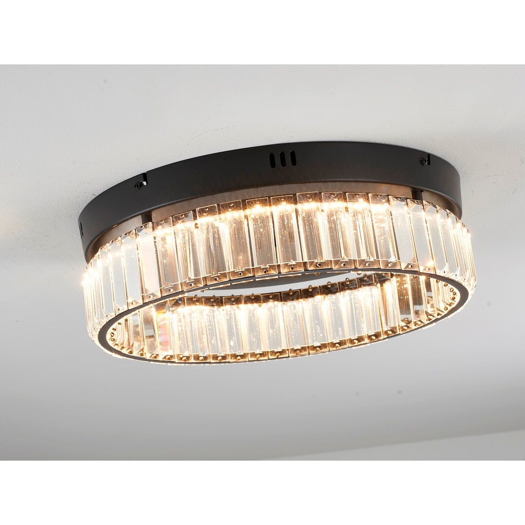 1-Light Satin Black Dimmable Led Flush Mount With Clear Crystals