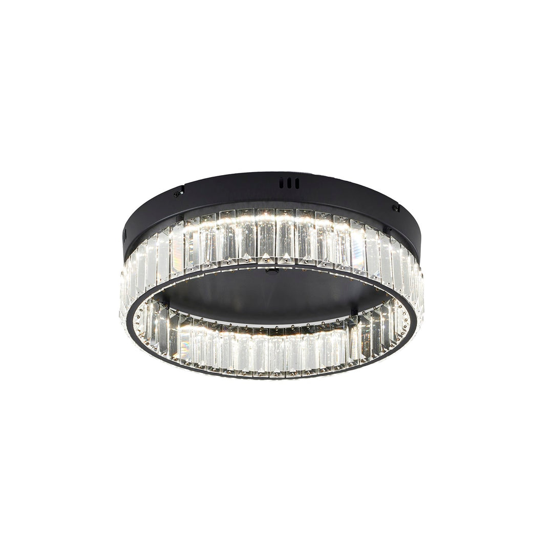 1-Light Satin Black Dimmable Led Flush Mount With Clear Crystals