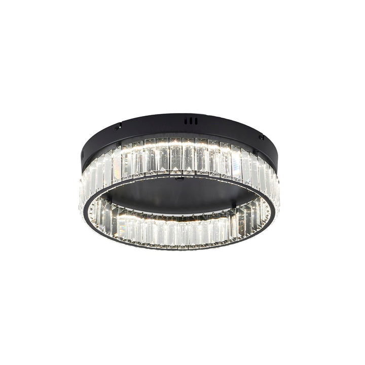 1-Light Satin Black Dimmable Led Flush Mount With Clear Crystals