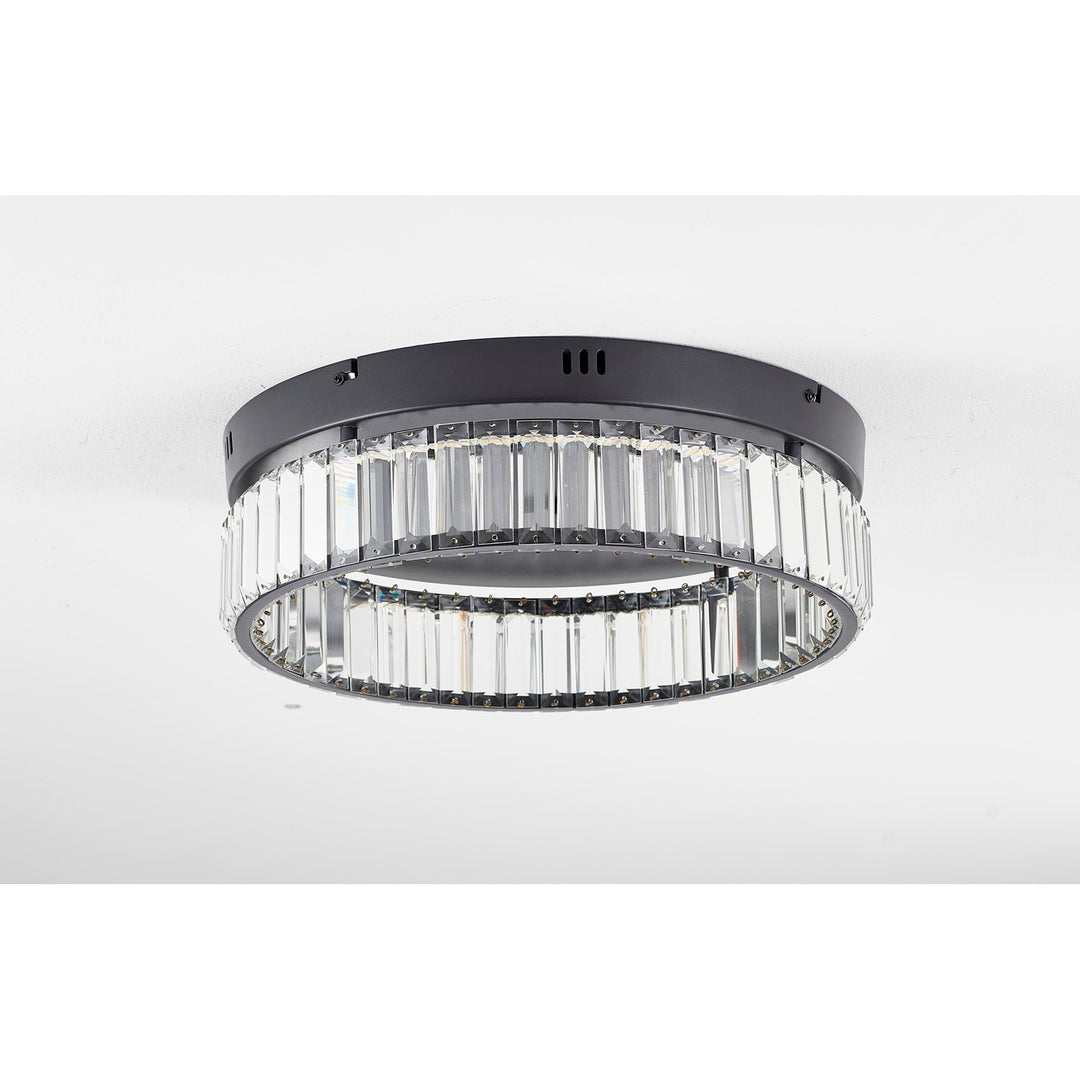1-Light Satin Black Dimmable Led Flush Mount With Clear Crystals
