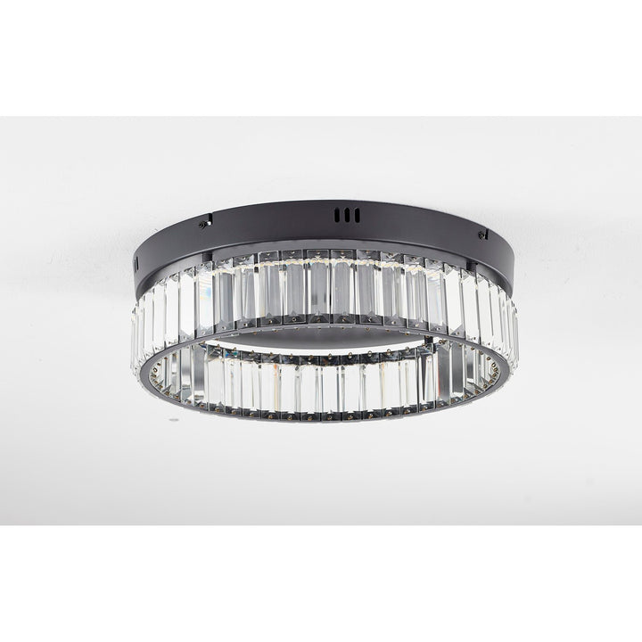 1-Light Satin Black Dimmable Led Flush Mount With Clear Crystals