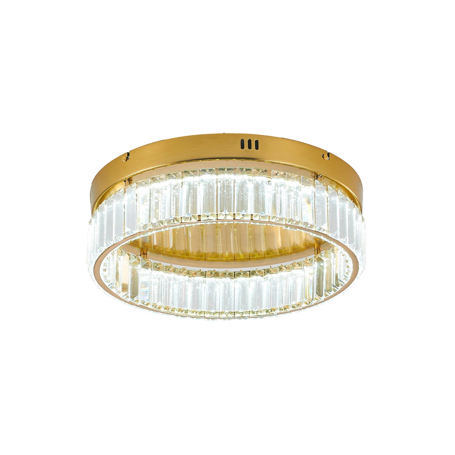 1-Light Brass Dimmable Led Flush Mount With Clear Crystals by Bethel