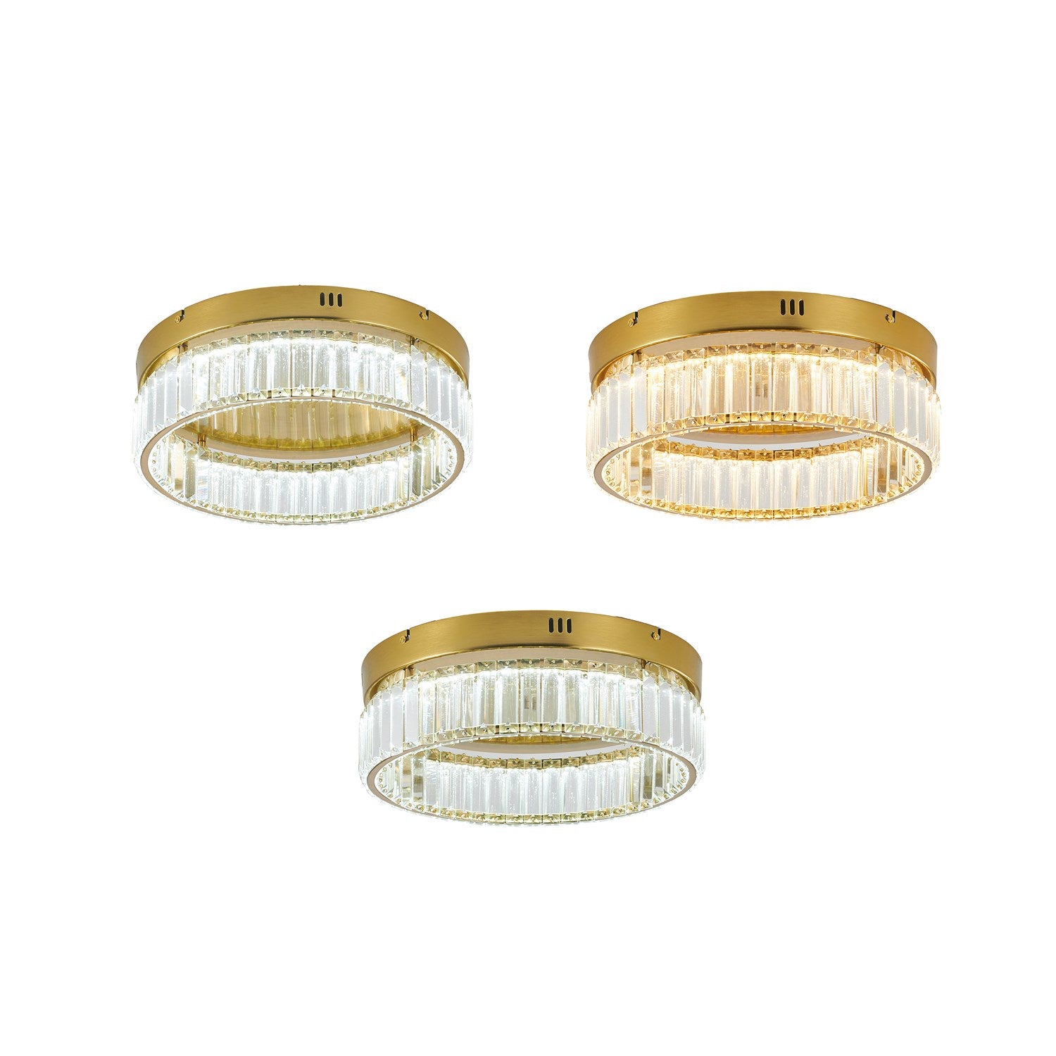 1-Light Brass Dimmable Led Flush Mount With Clear Crystals