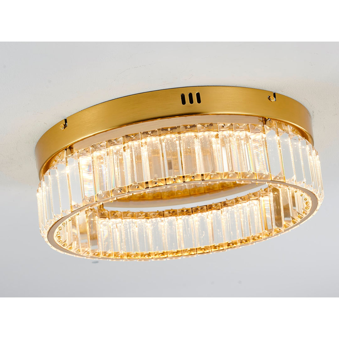 1-Light Brass Dimmable Led Flush Mount With Clear Crystals