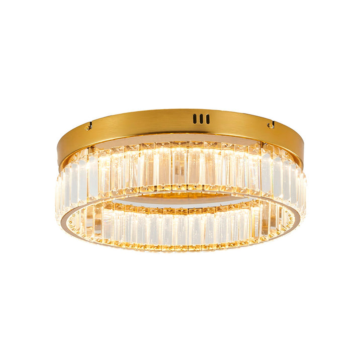 1-Light Brass Dimmable Led Flush Mount With Clear Crystals