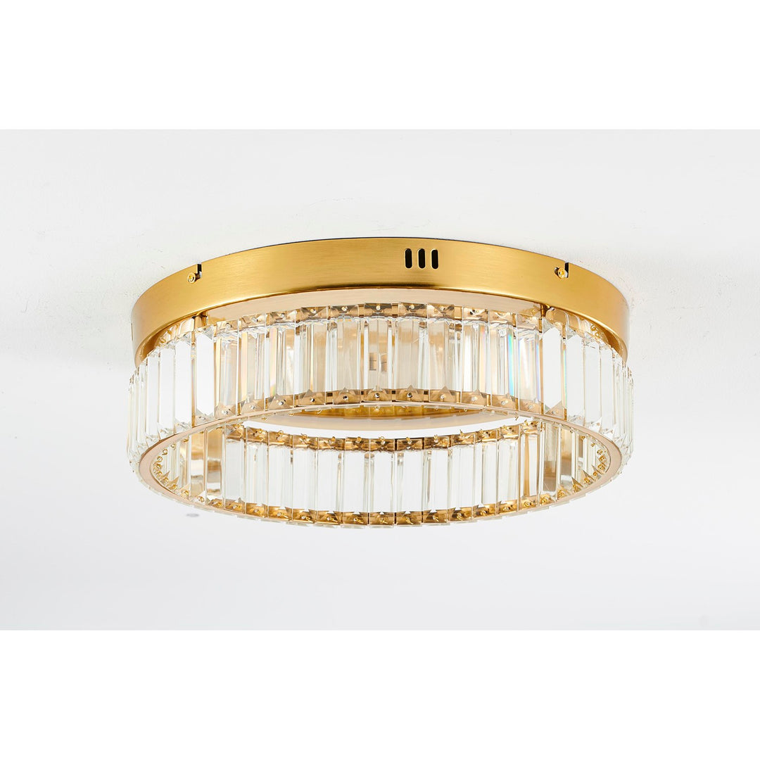 1-Light Brass Dimmable Led Flush Mount With Clear Crystals