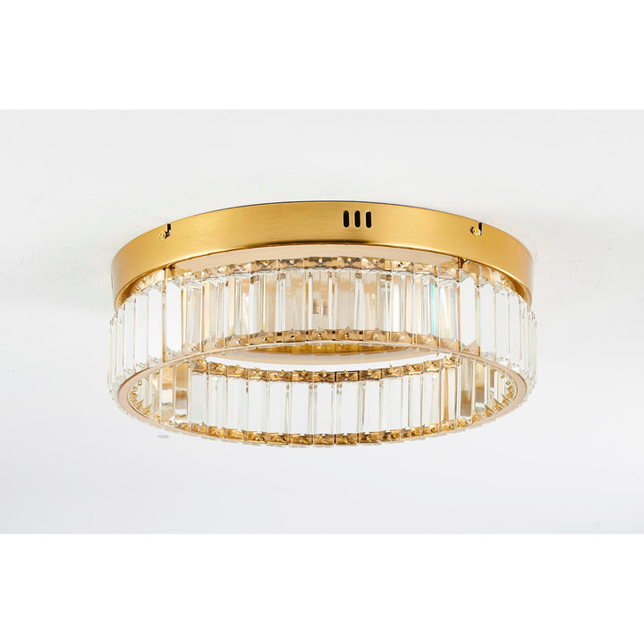 1-Light Brass Dimmable Led Flush Mount With Clear Crystals