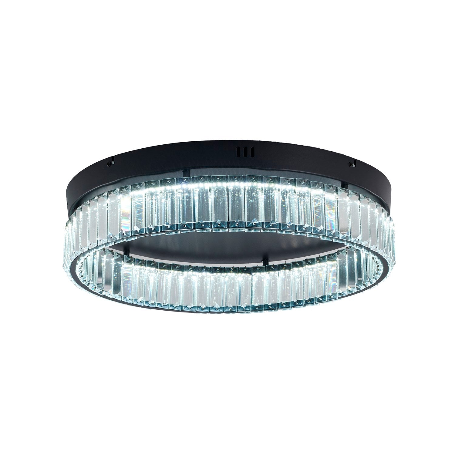 1-Light Satin Black Dimmable Led Flush Mount With Clear Crystals by Bethel