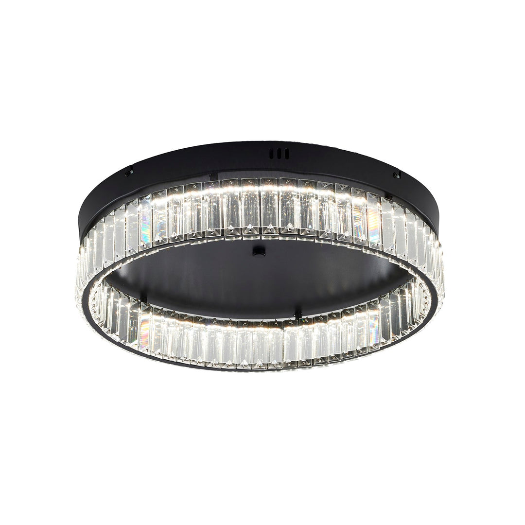 1-Light Satin Black Dimmable Led Flush Mount With Clear Crystals