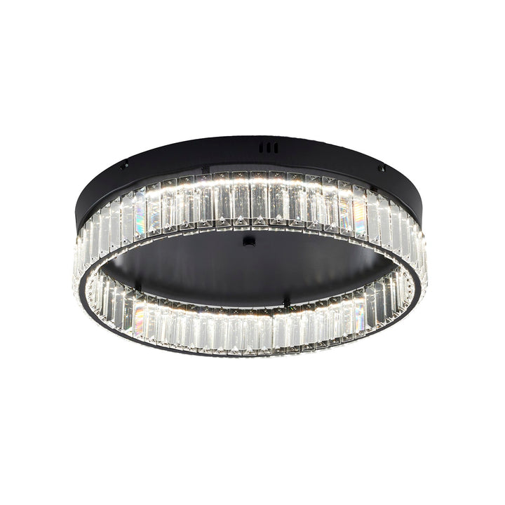 1-Light Satin Black Dimmable Led Flush Mount With Clear Crystals