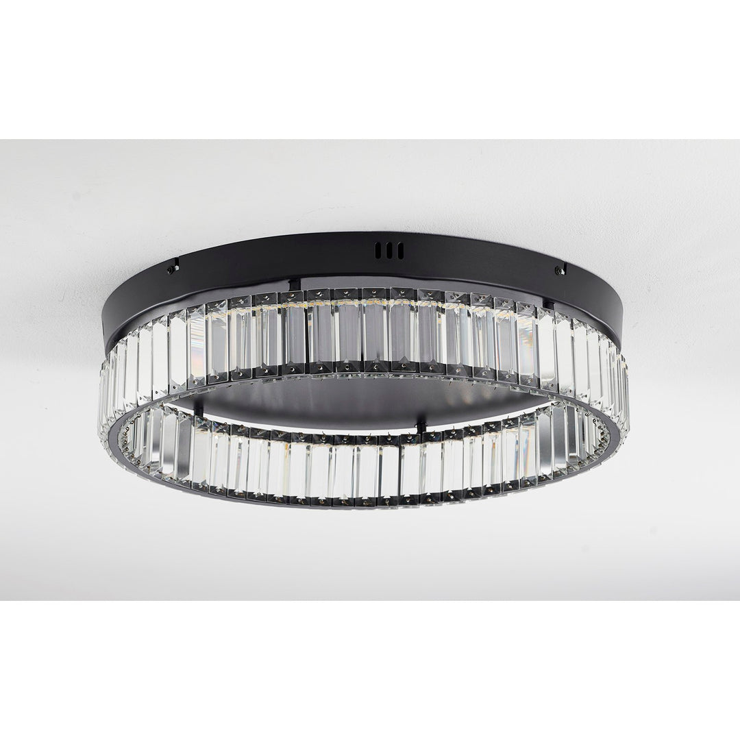 1-Light Satin Black Dimmable Led Flush Mount With Clear Crystals