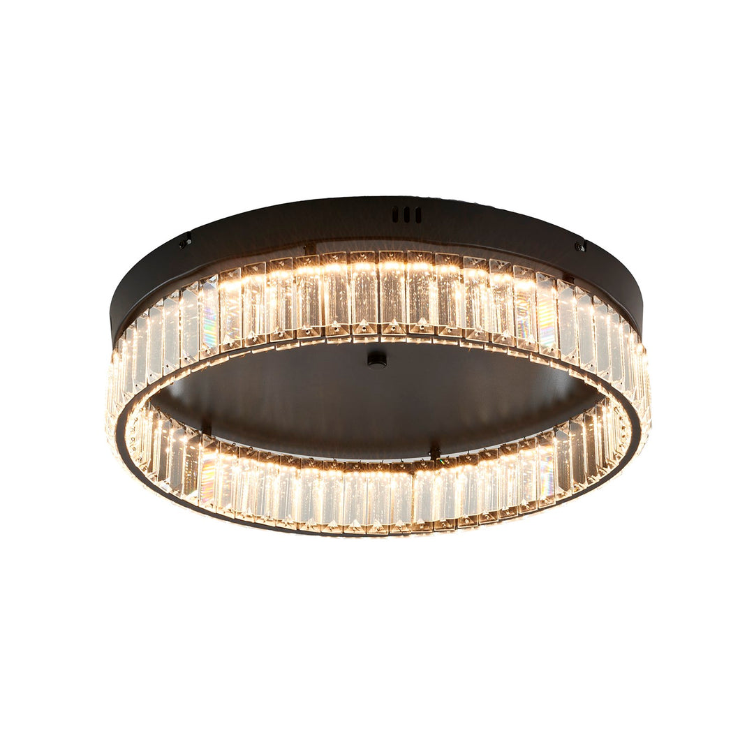 1-Light Satin Black Dimmable Led Flush Mount With Clear Crystals