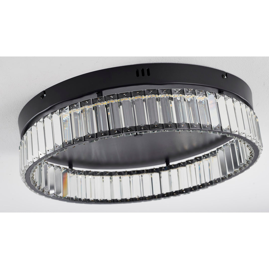 1-Light Satin Black Dimmable Led Flush Mount With Clear Crystals