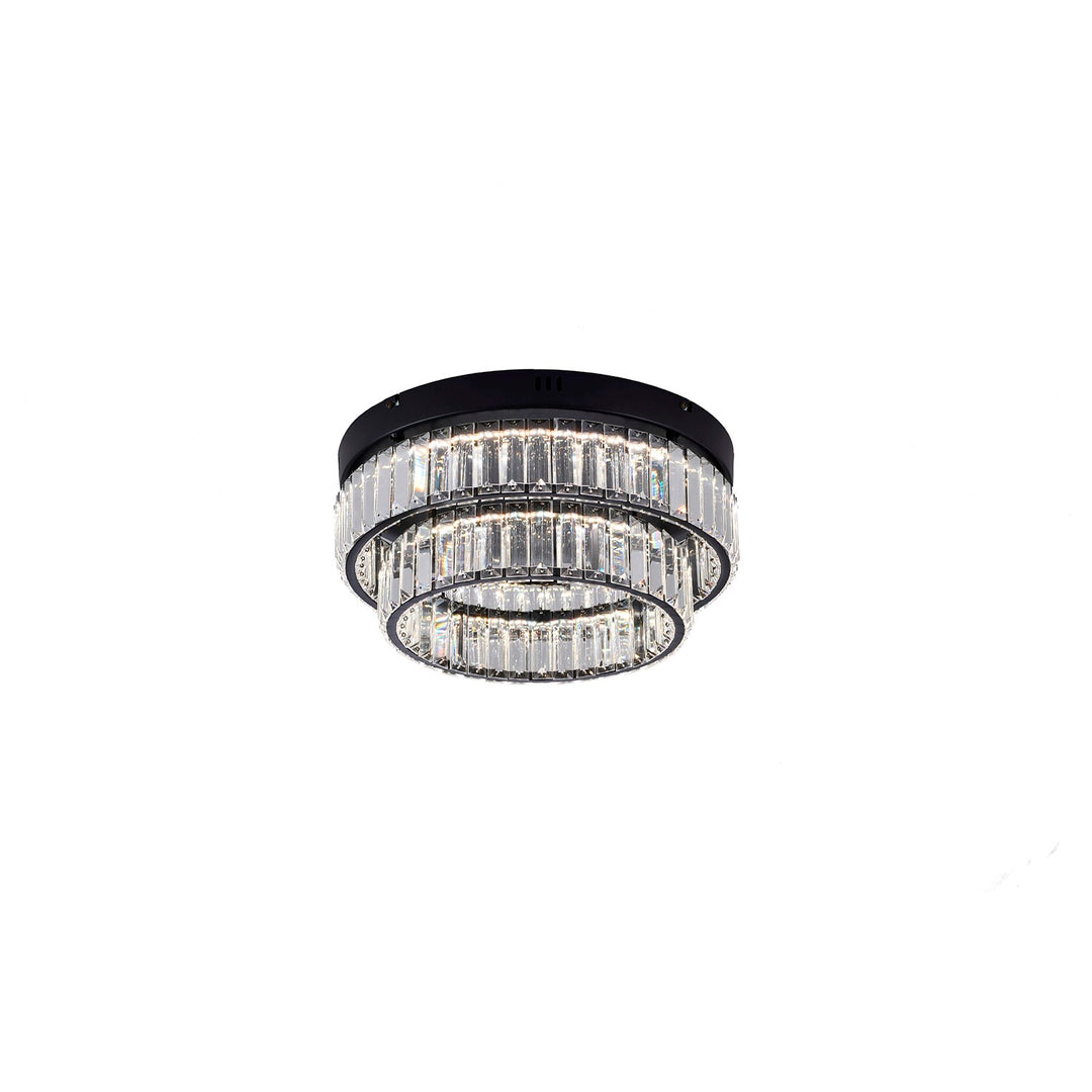 2-Light Satin Black Dimmable Led Flush Mount With Clear Crystals by Bethel
