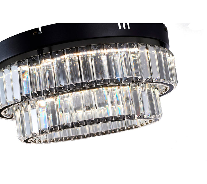 2-Light Satin Black Dimmable Led Flush Mount With Clear Crystals