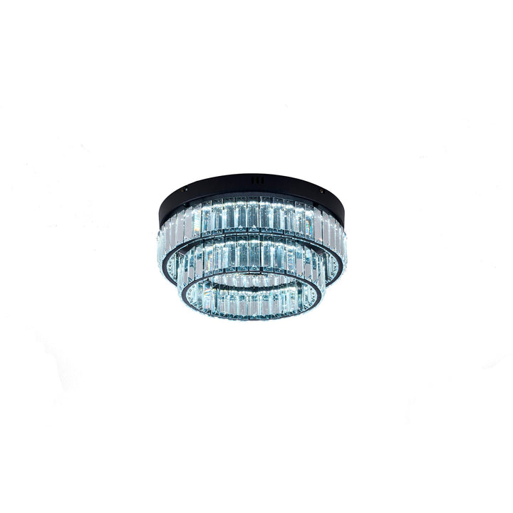 2-Light Satin Black Dimmable Led Flush Mount With Clear Crystals