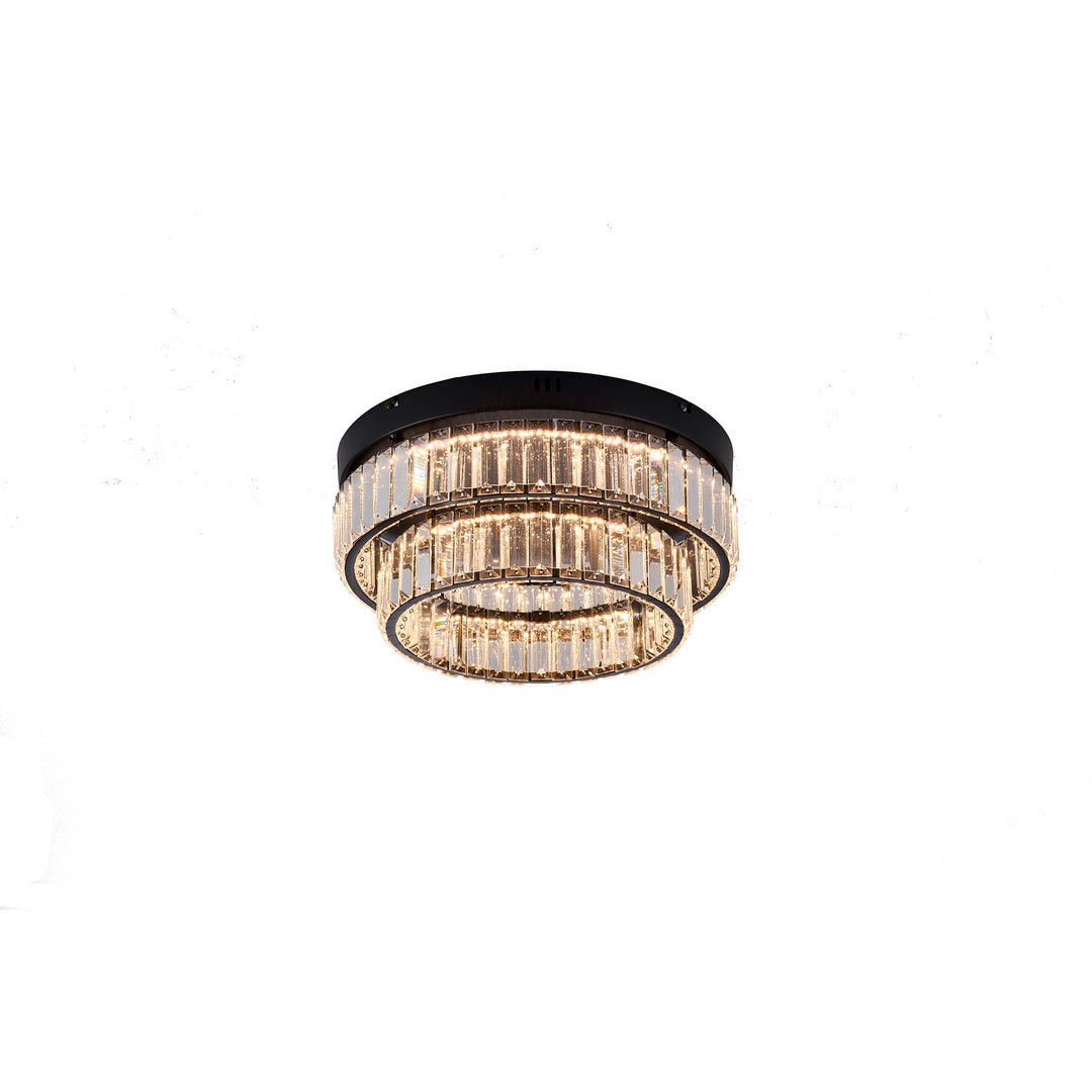 2-Light Satin Black Dimmable Led Flush Mount With Clear Crystals