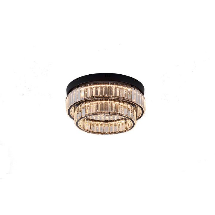 2-Light Satin Black Dimmable Led Flush Mount With Clear Crystals