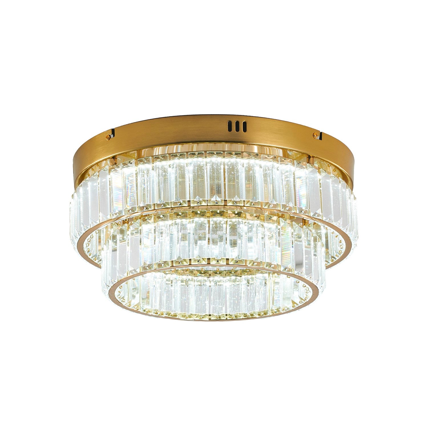 2-Light Brass Dimmable Led Flush Mount With Clear Crystals by Bethel