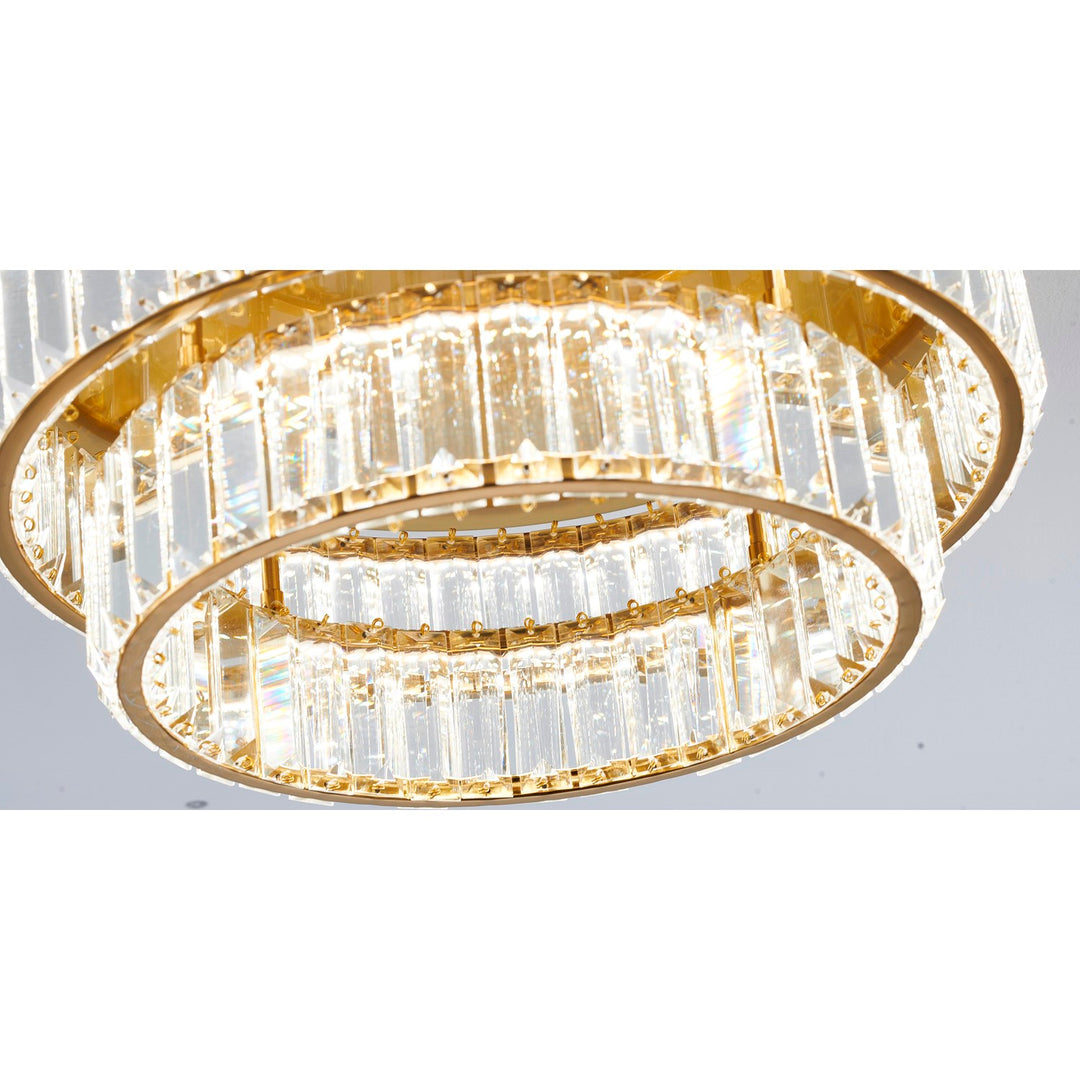 2-Light Brass Dimmable Led Flush Mount With Clear Crystals