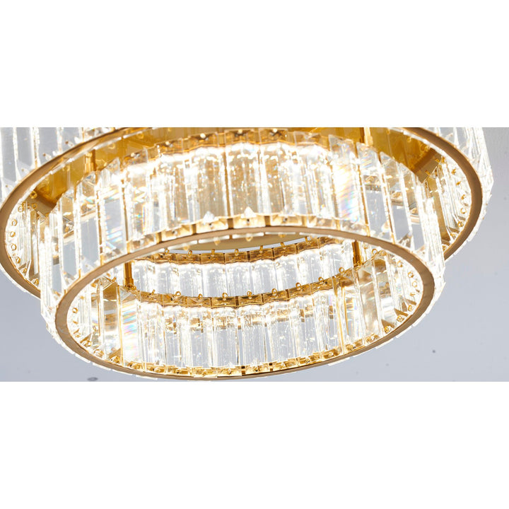 2-Light Brass Dimmable Led Flush Mount With Clear Crystals