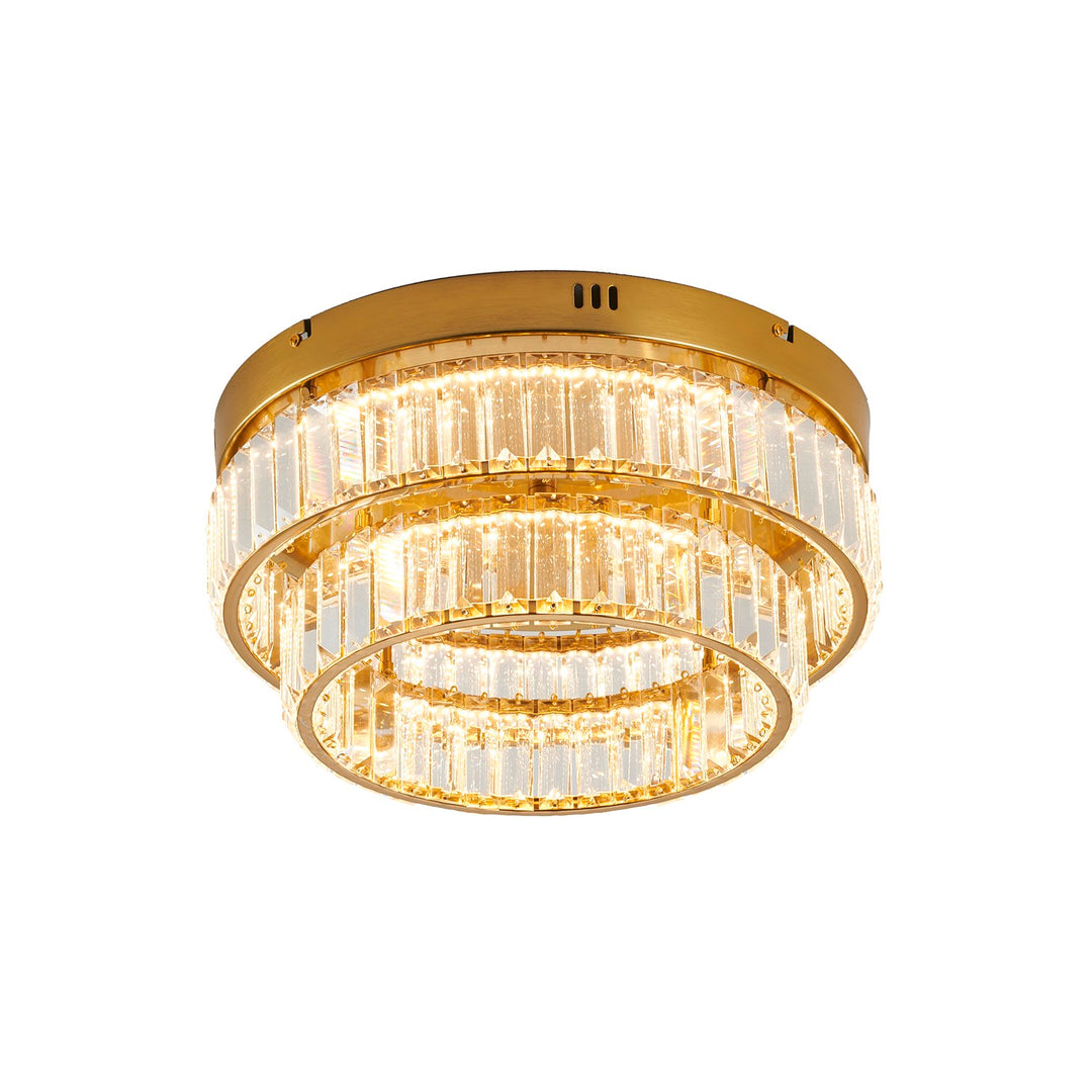 2-Light Brass Dimmable Led Flush Mount With Clear Crystals