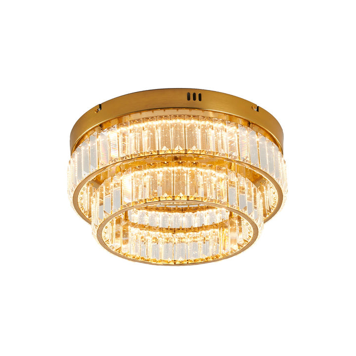 2-Light Brass Dimmable Led Flush Mount With Clear Crystals