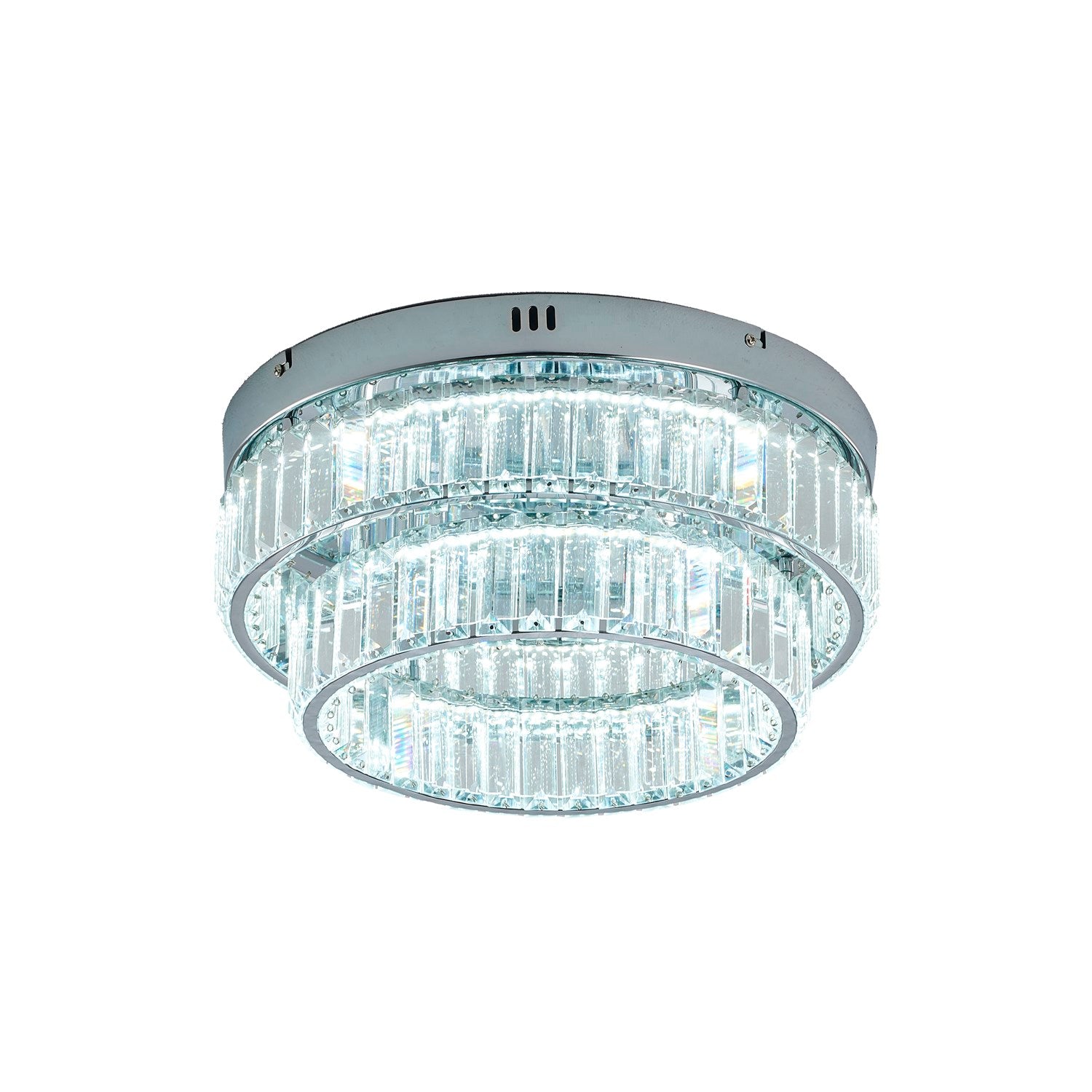 2-Light Chrome Dimmable Led Flush Mount With Clear Crystals by Bethel
