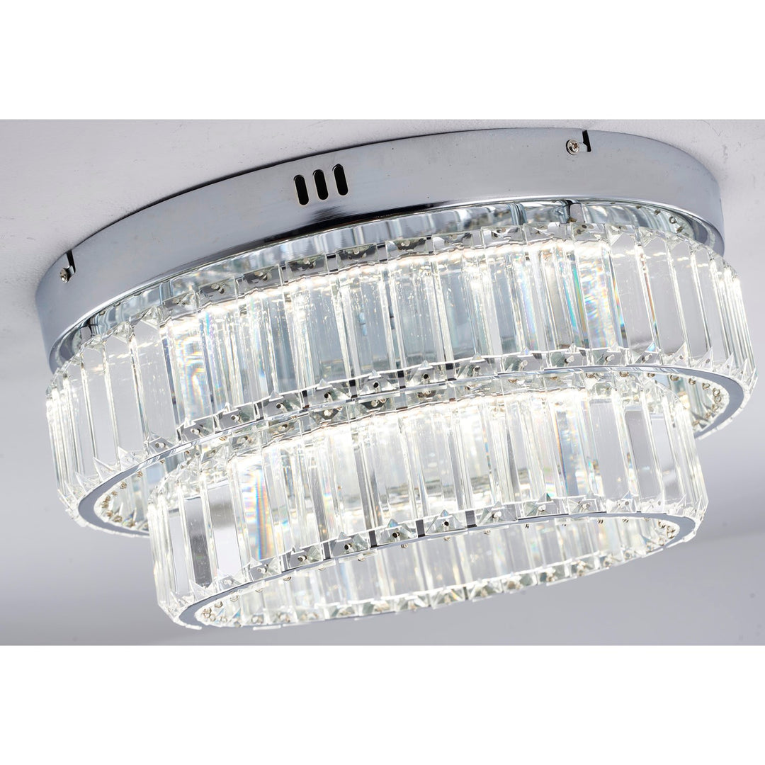 2-Light Chrome Dimmable Led Flush Mount With Clear Crystals