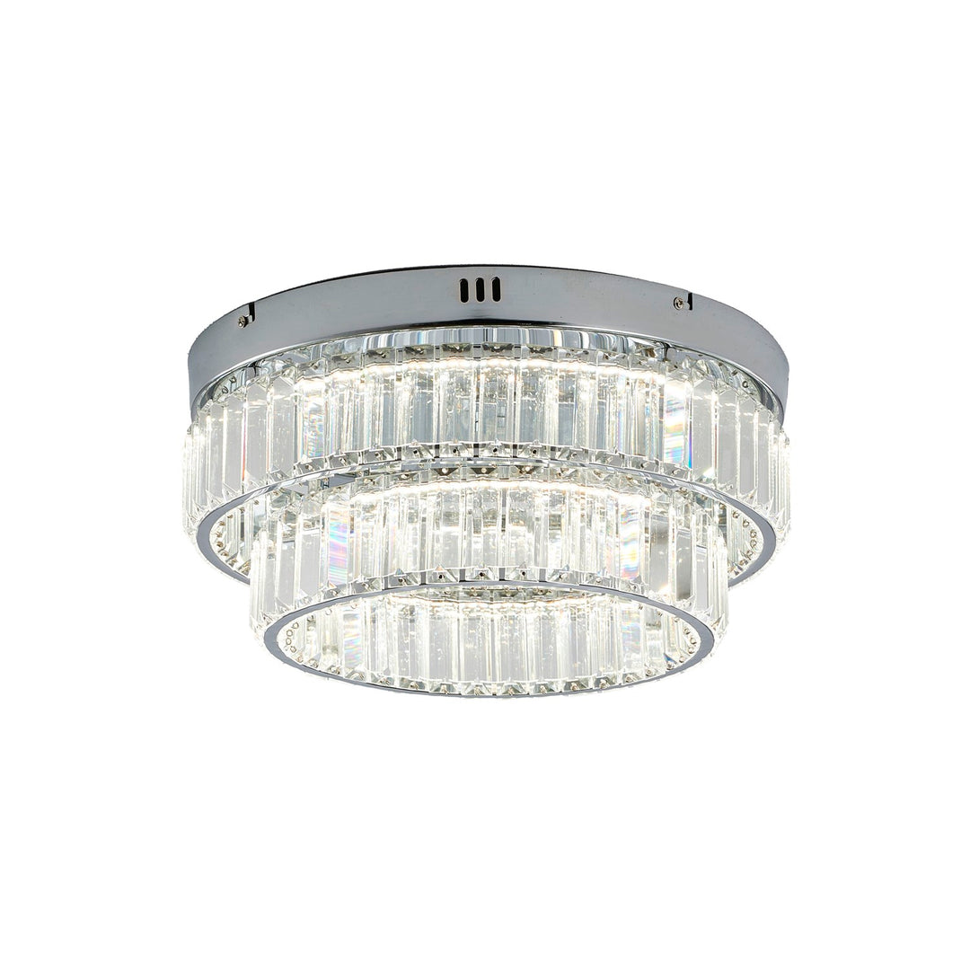 2-Light Chrome Dimmable Led Flush Mount With Clear Crystals