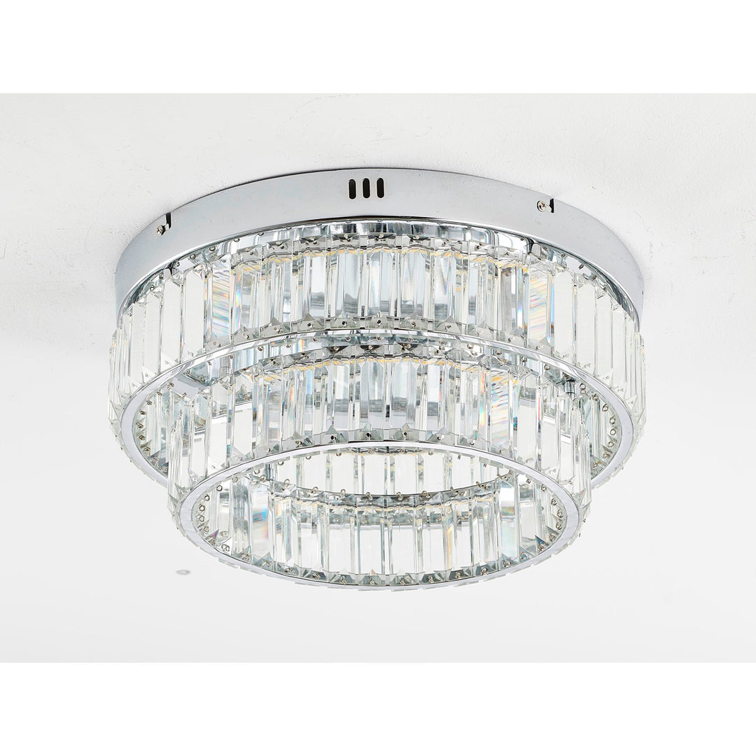 2-Light Chrome Dimmable Led Flush Mount With Clear Crystals