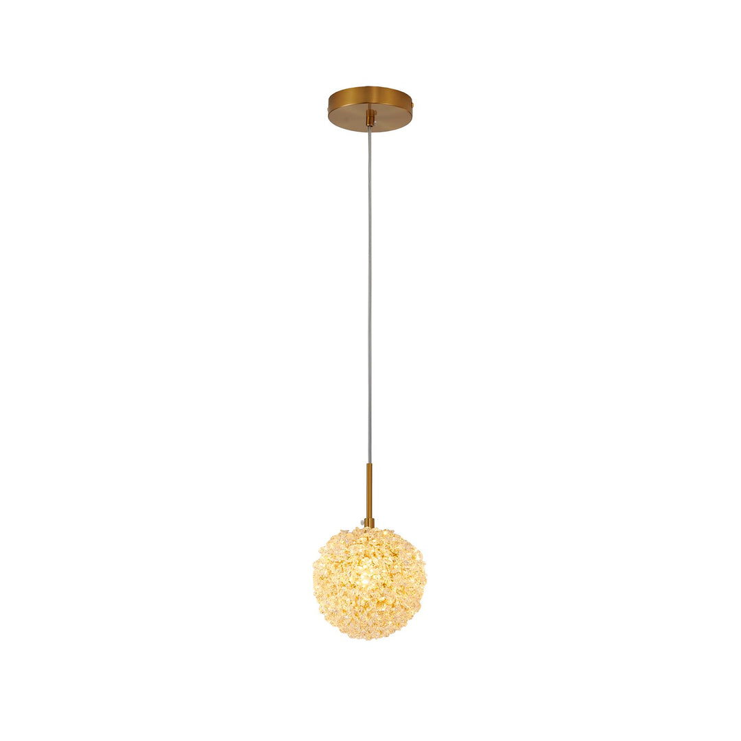 1-Light Brass Steel Single Pendant With Clear Crystal Beaded Ball by Bethel