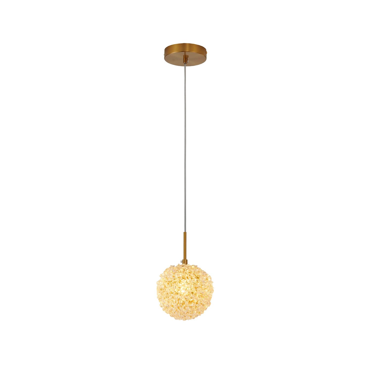 1-Light Brass Steel Single Pendant With Clear Crystal Beaded Ball by Bethel