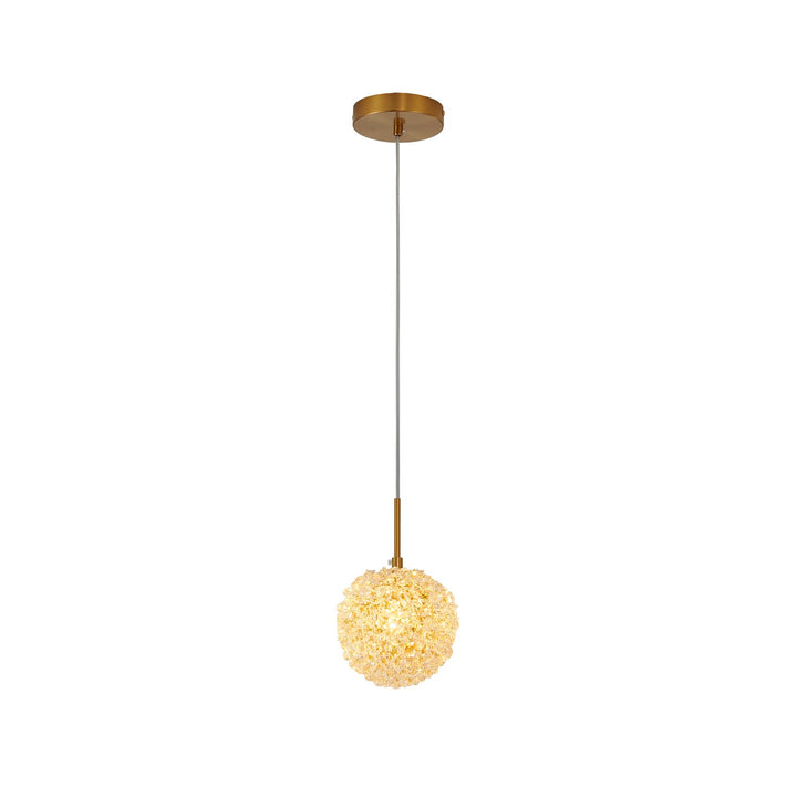 1-Light Brass Steel Single Pendant With Clear Crystal Beaded Ball by Bethel
