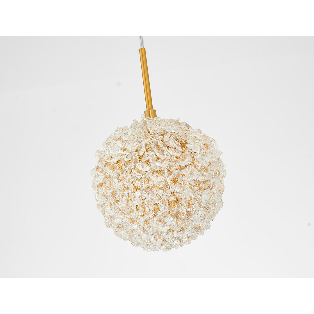 1-Light Brass Steel Single Pendant With Clear Crystal Beaded Ball