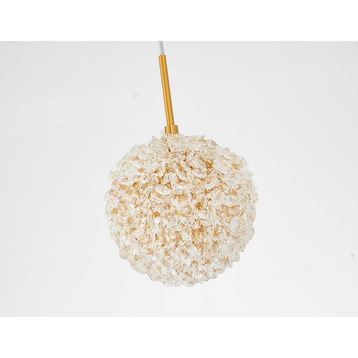1-Light Brass Steel Single Pendant With Clear Crystal Beaded Ball