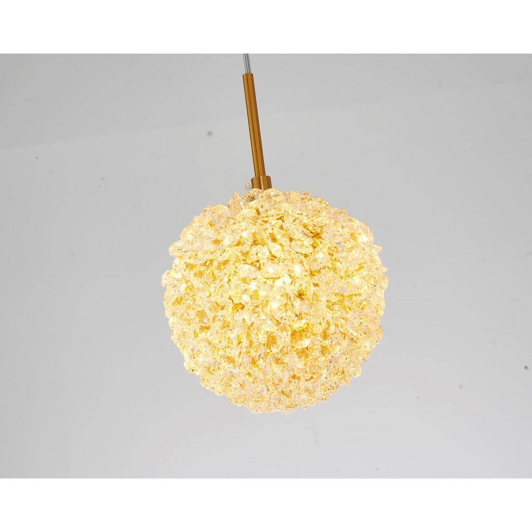 1-Light Brass Steel Single Pendant With Clear Crystal Beaded Ball