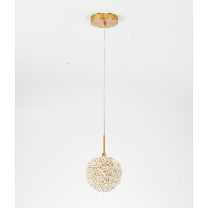 1-Light Brass Steel Single Pendant With Clear Crystal Beaded Ball