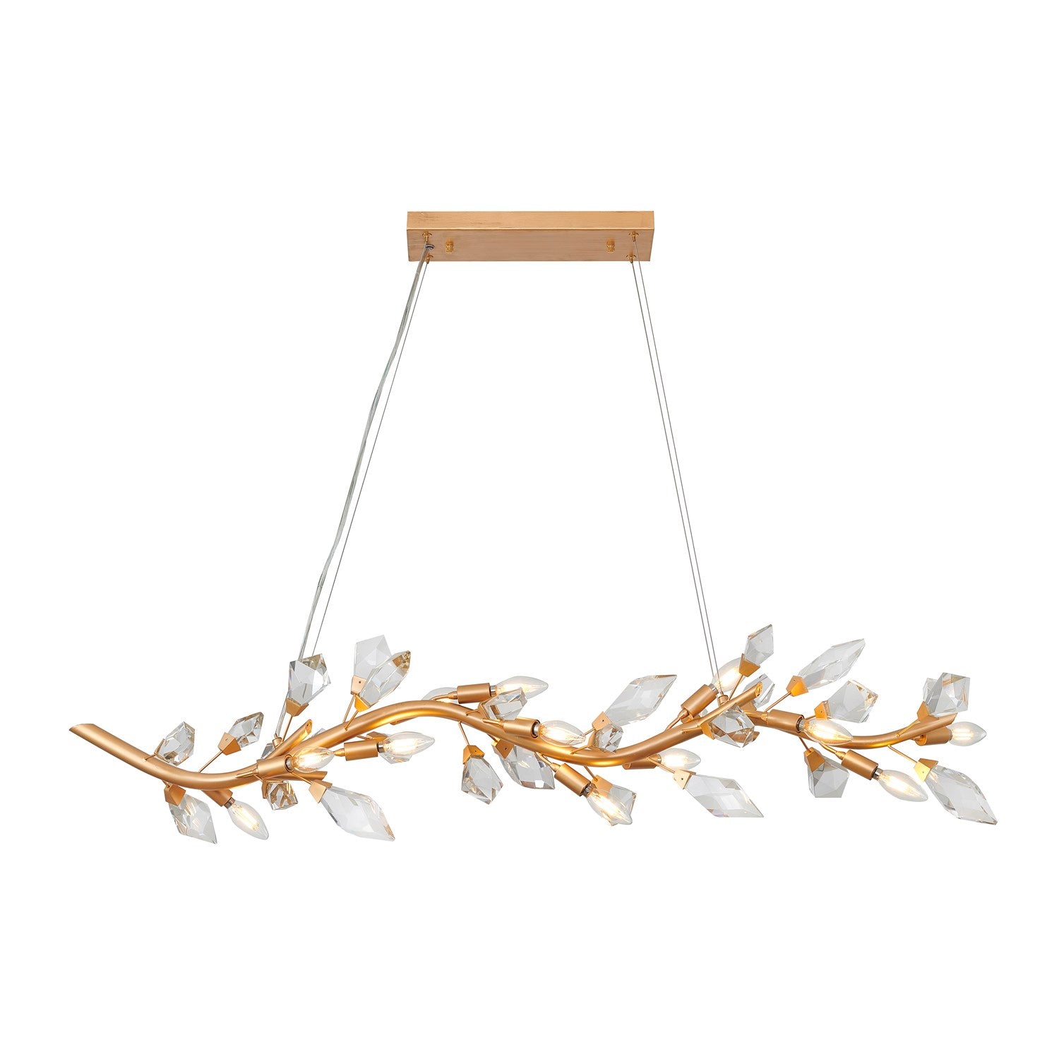 12-Light Gold Branch Chandelier With Clear Crystal Petals by Bethel
