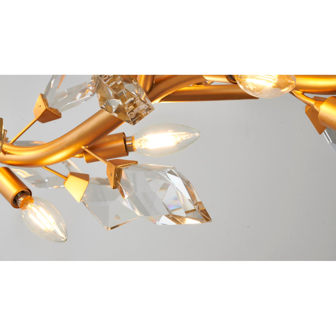 12-Light Gold Branch Chandelier With Clear Crystal Petals