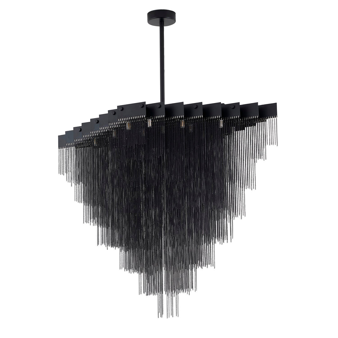 20-Light Satin Black Chandelier With Hanging Aluminum Chains