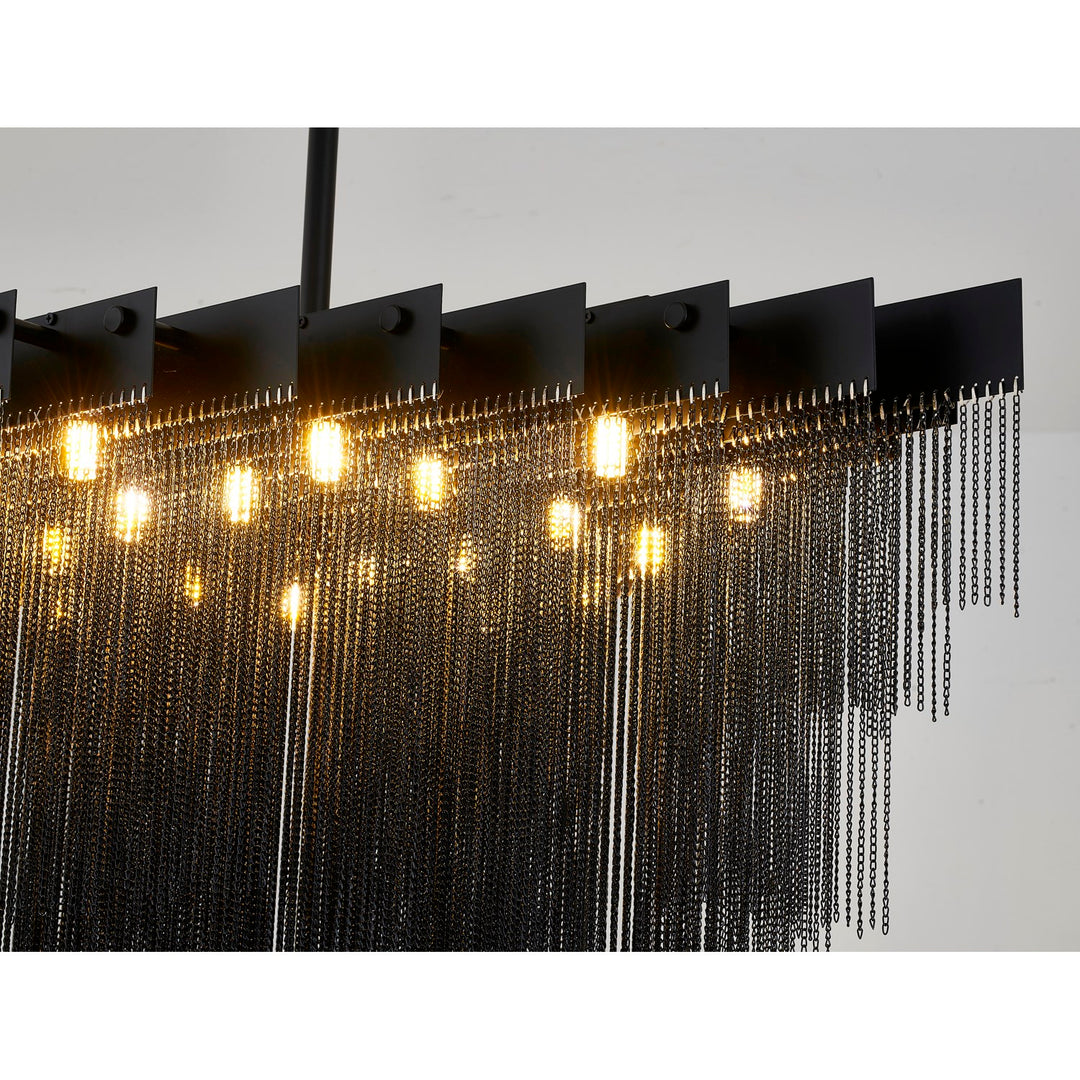 20-Light Satin Black Chandelier With Hanging Aluminum Chains