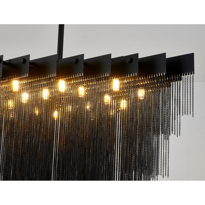 20-Light Satin Black Chandelier With Hanging Aluminum Chains