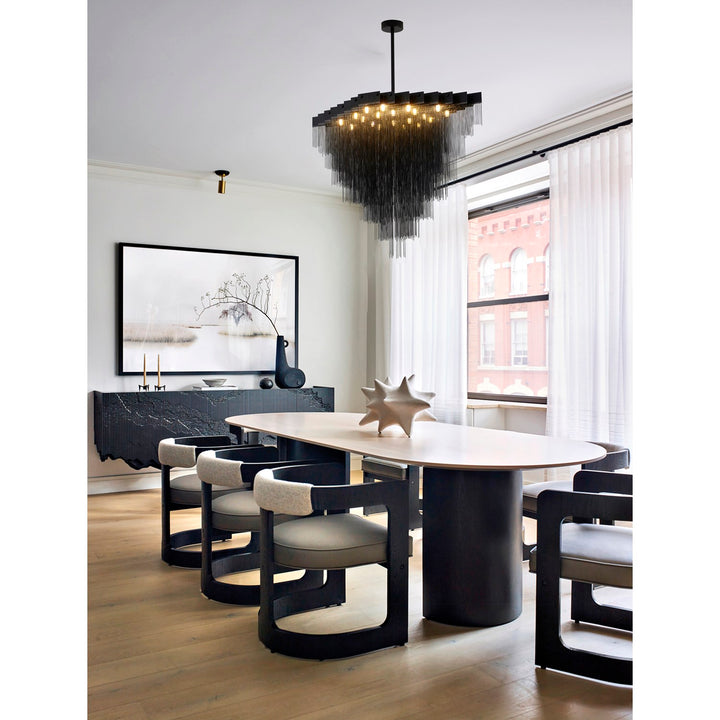 20-Light Satin Black Chandelier With Hanging Aluminum Chains