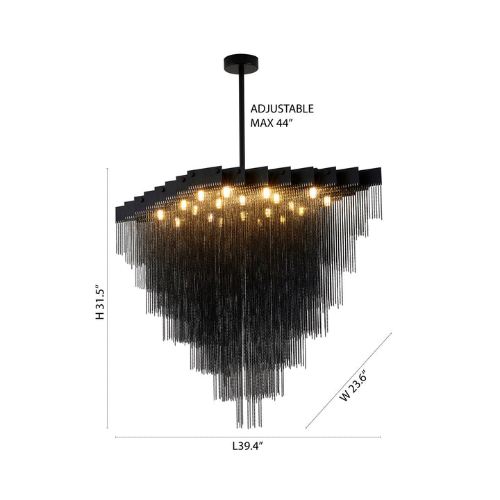 20-Light Satin Black Chandelier With Hanging Aluminum Chains