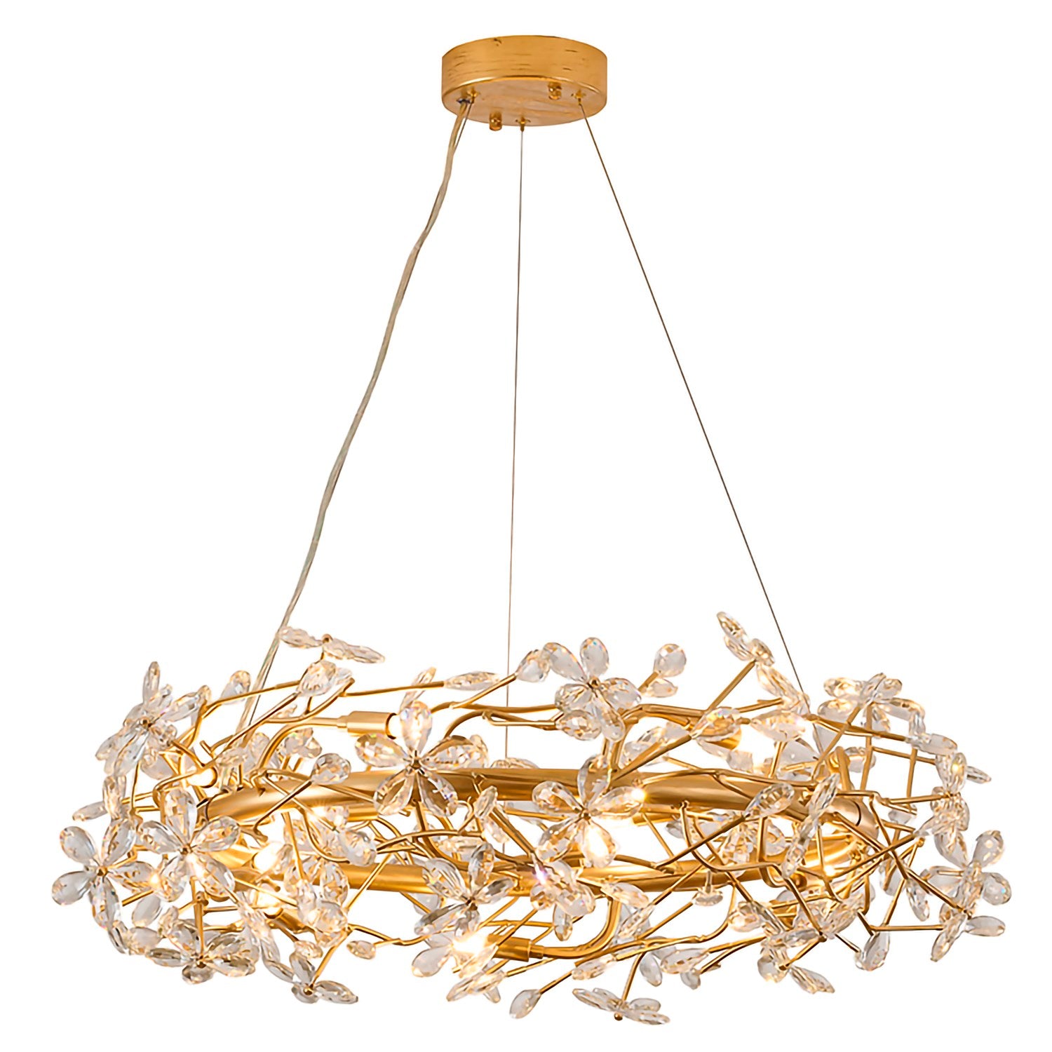 12-Light Gold Aluminum Chandelier With Clear Crystals by Bethel