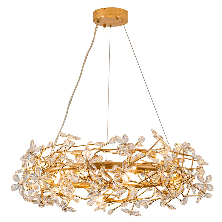 12-Light Gold Aluminum Chandelier With Clear Crystals by Bethel
