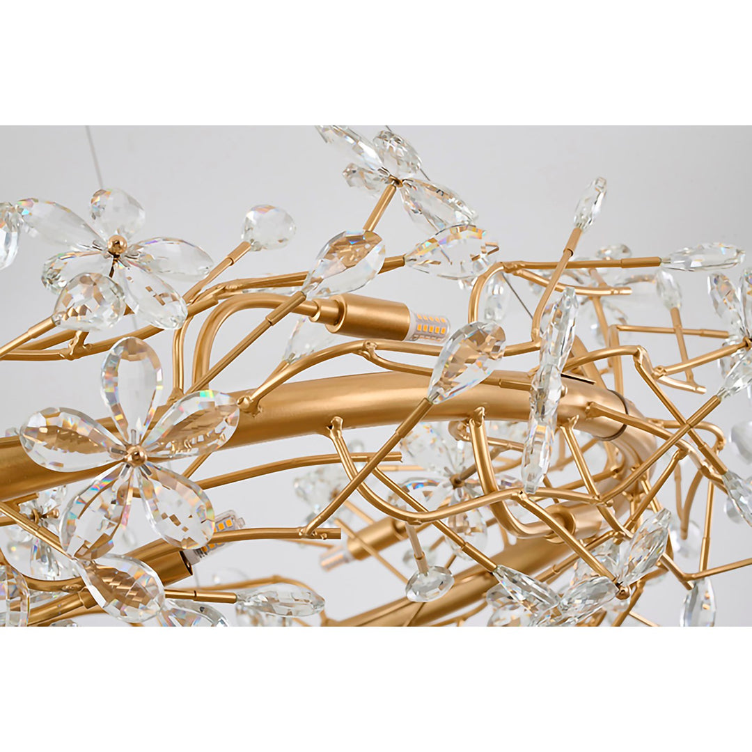 12-Light Gold Aluminum Chandelier With Clear Crystals