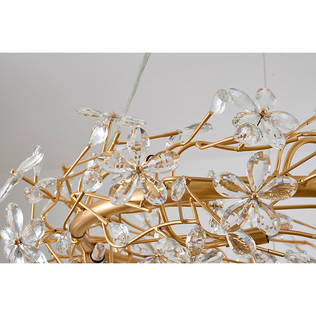 12-Light Gold Aluminum Chandelier With Clear Crystals